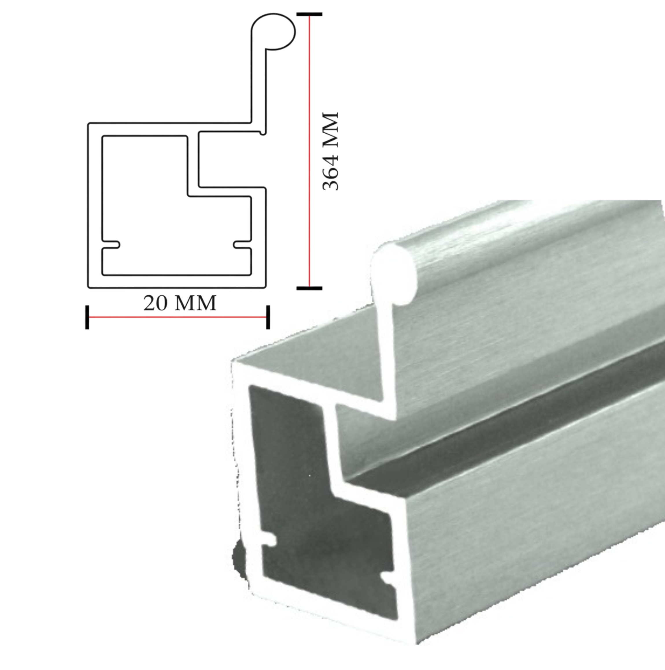 20mm Bulb Handle Profile Diagram & Finish Image