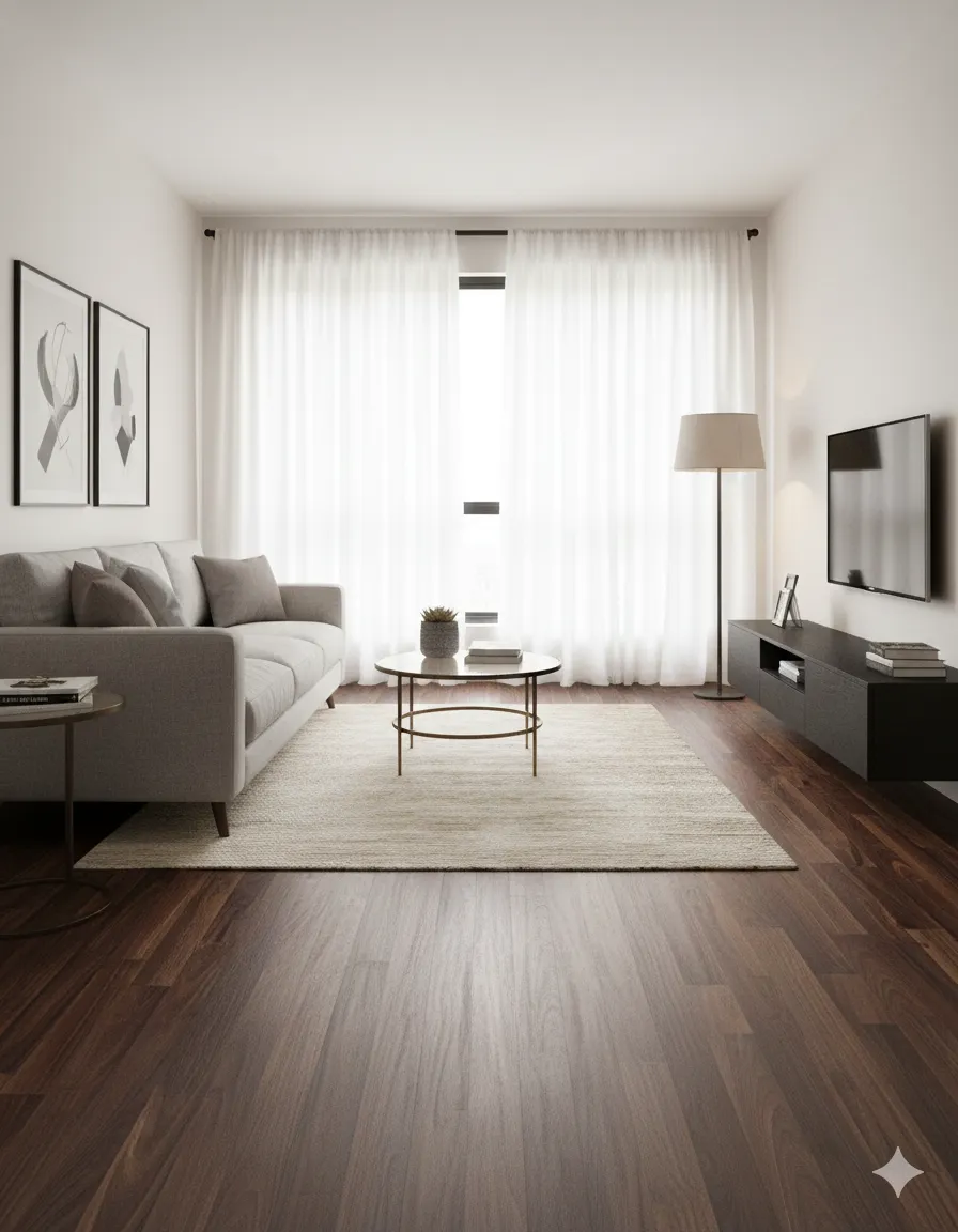 8mm AC-3 Walnut Plank-MT Shade Living Room Flooring