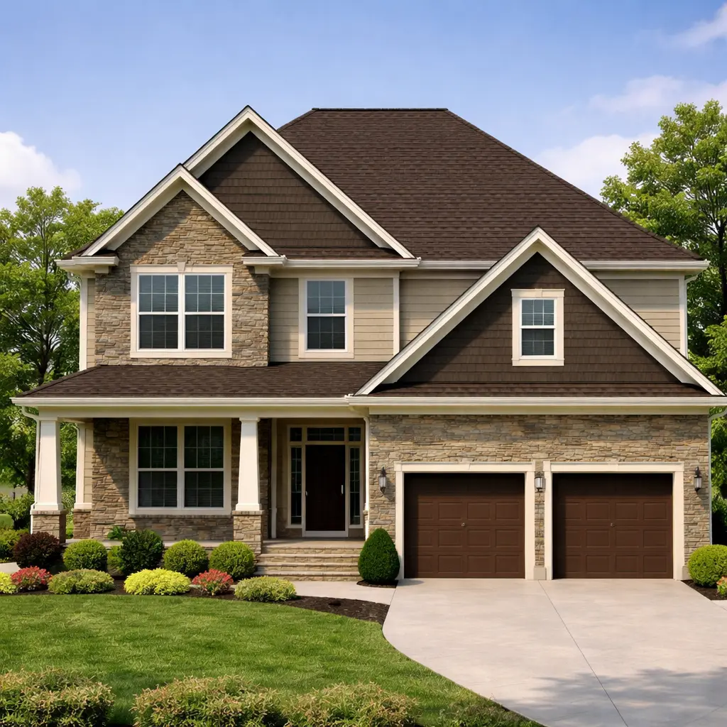 XT 25 Cedar Brown Asphalt Roofing Shingle House Image