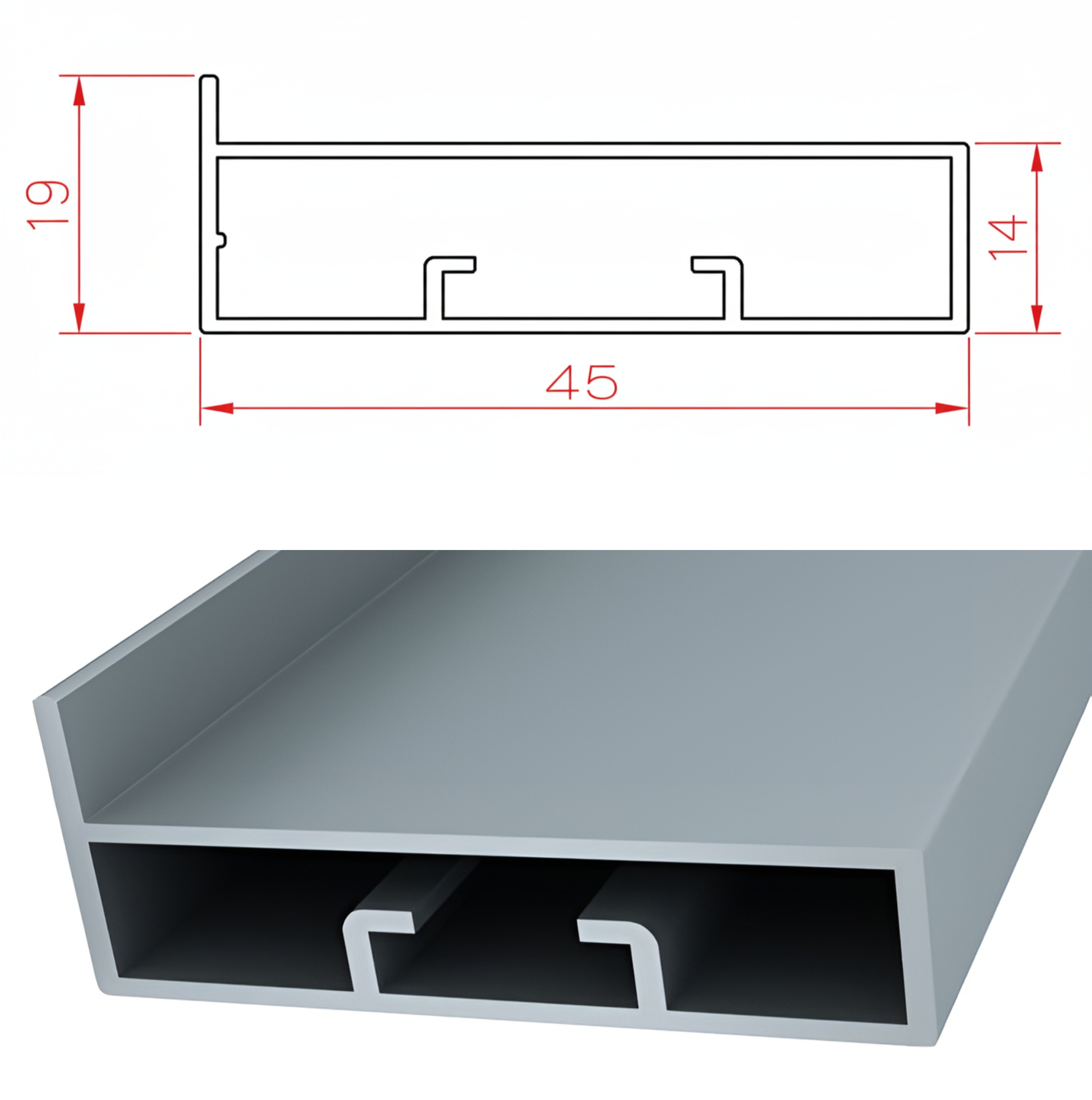 45mm Aluminium Glass Profile - Aluminium Color