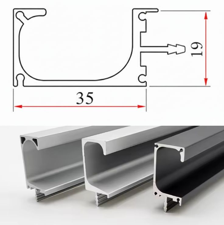 Aluminum 'G' Profile Handle Diagram & Finish Image