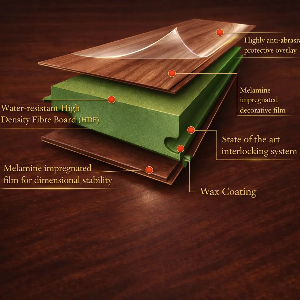 Infographic Image of Construction of Laminate Flooring Has Essentially Four Layers