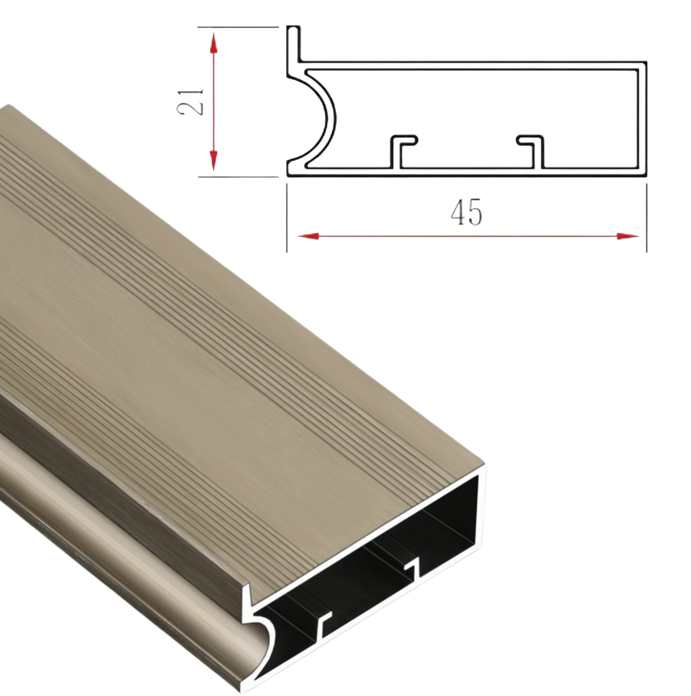 45mm Aluminium Profile (1mm) - Aluminium Color