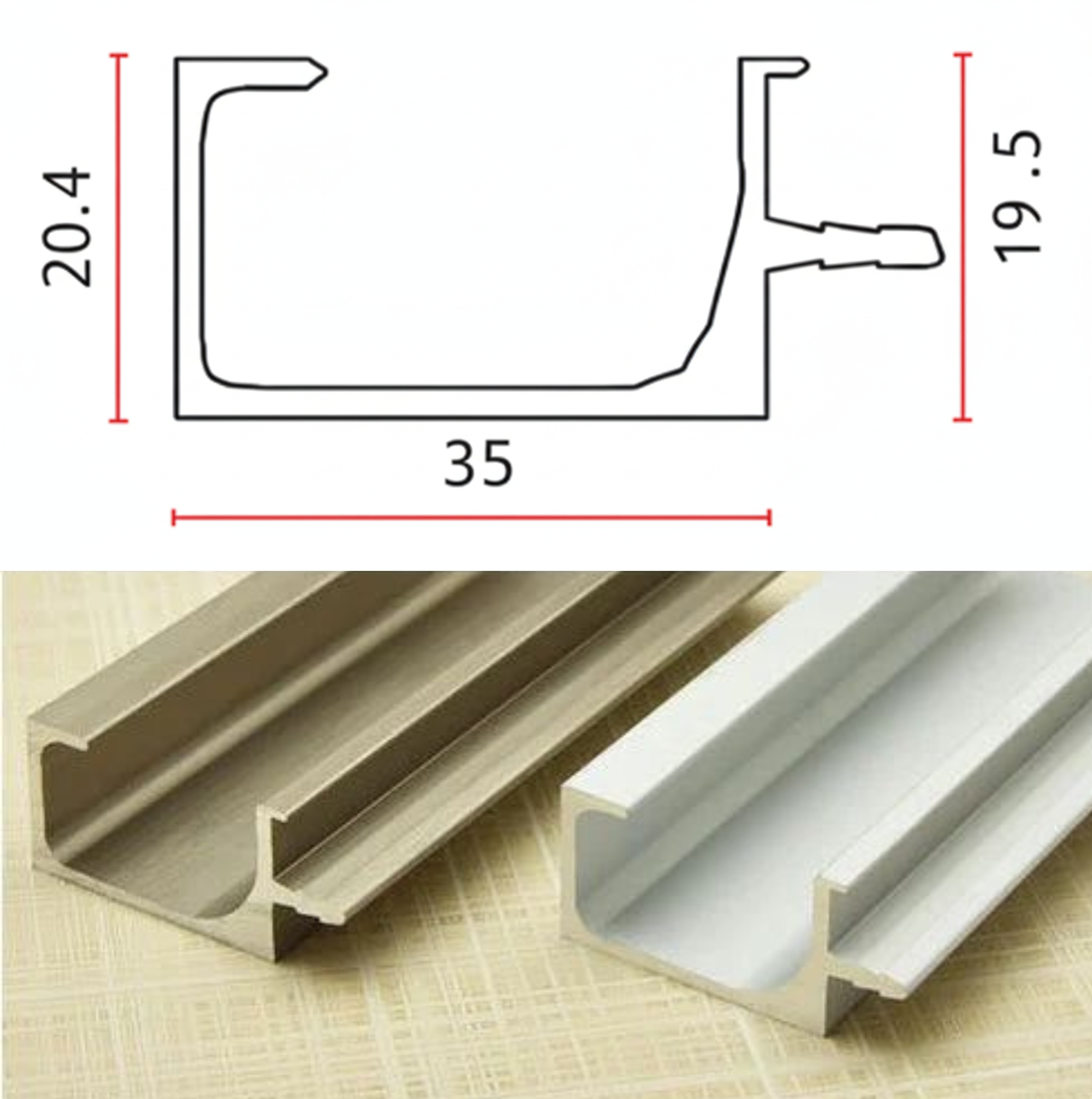 35 mm Aluminium Profile G Section - Aluminium Color
