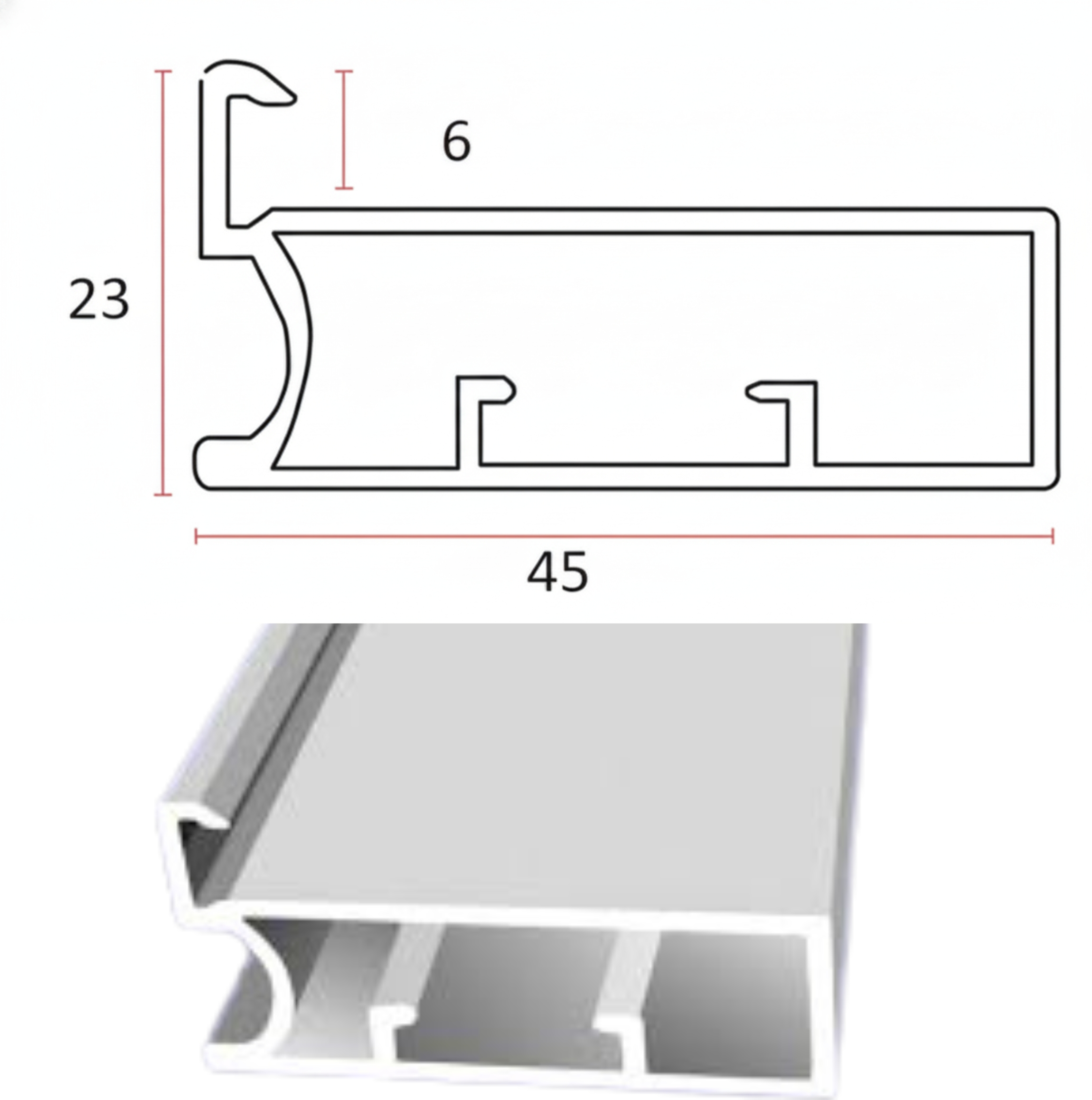 45mm Aluminium Profile For 4 to 5 mm Glass (Gru Profile) - Aluminium Color